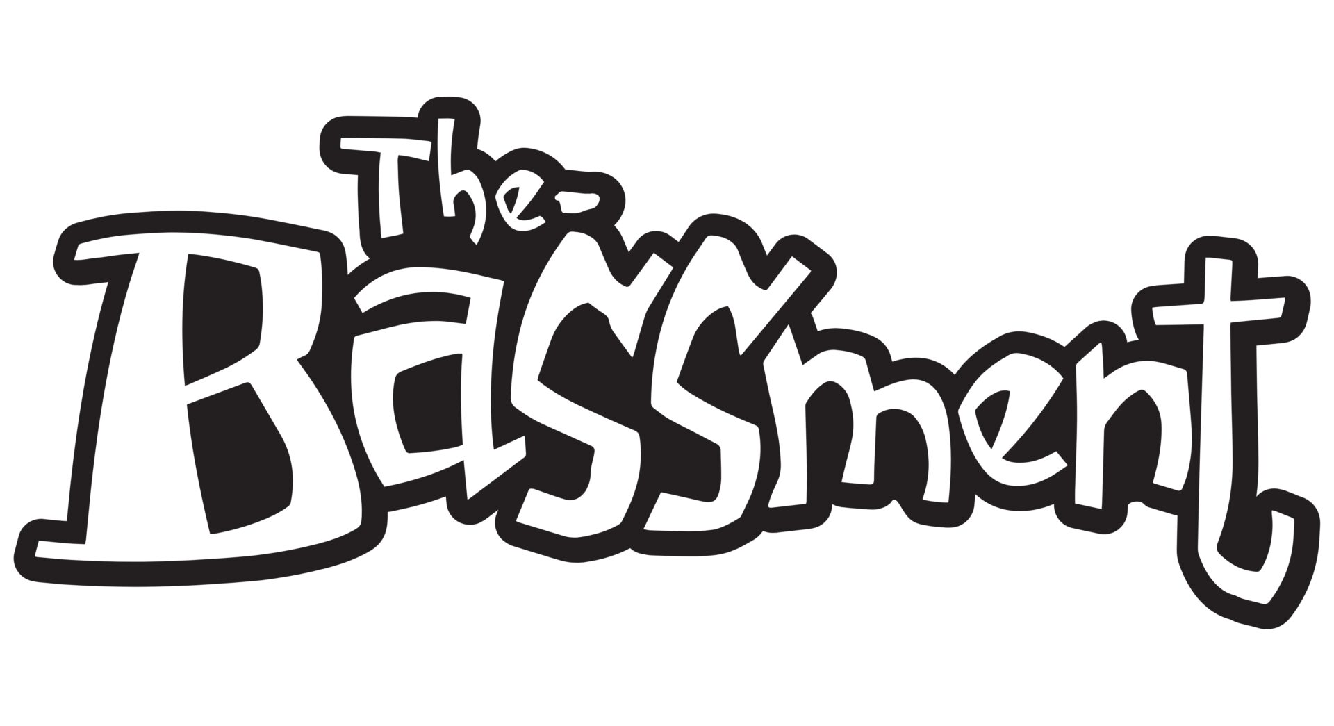 black and white logo design of the bassment